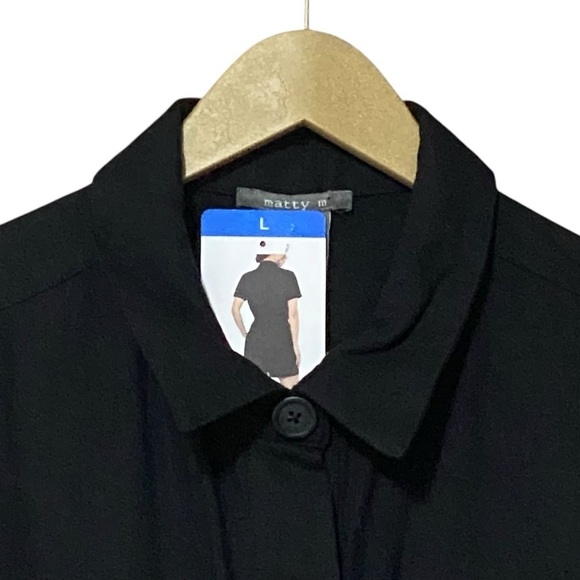 Matty M Linen Blend Button Front Romper L Black Belted Multi Pocket NWT - Picture 3 of 7